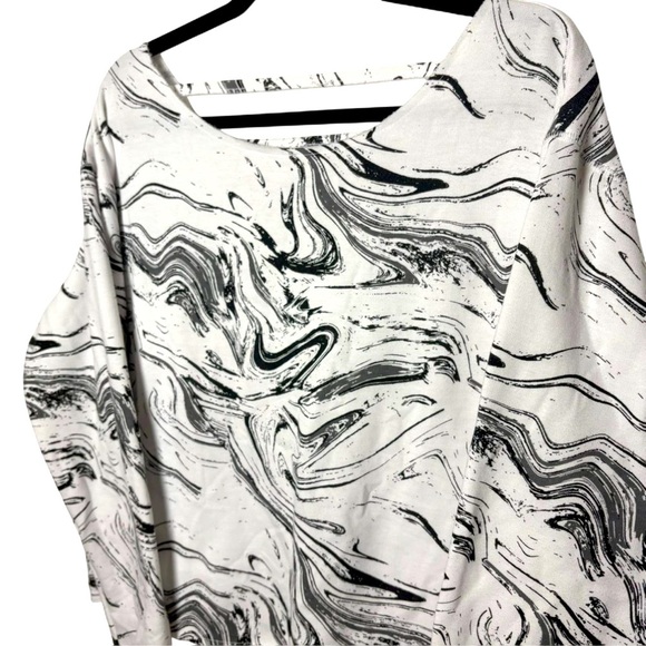 Flirtitude Active Marble Print Sweatshirt Large Black White V-Neck Back - Picture 3 of 6